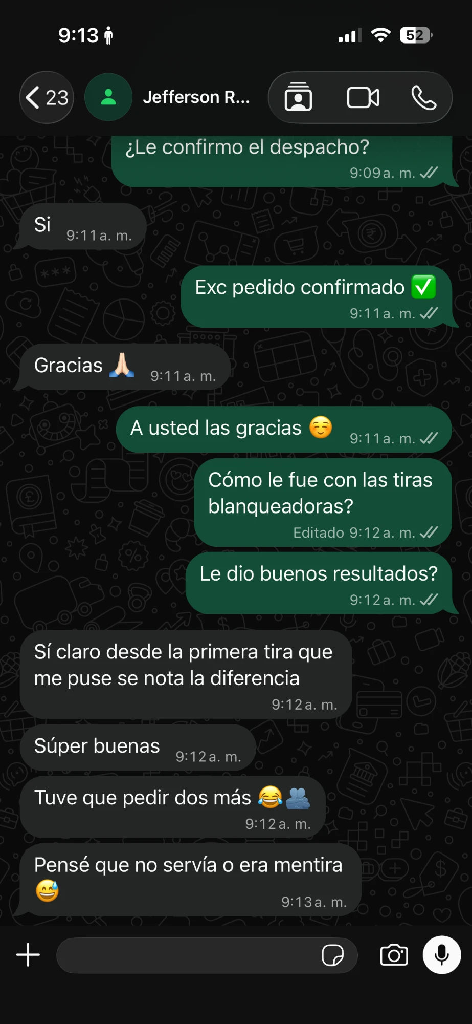 Captura real de WhatsApp de nuestra conversación con un cliente