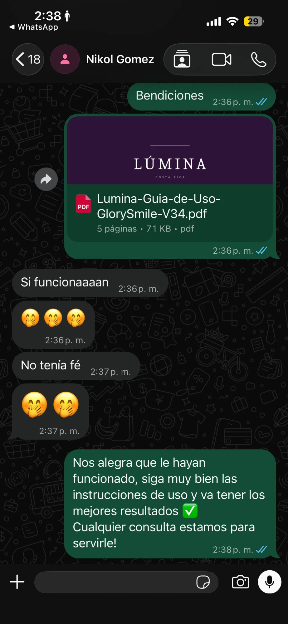 Captura real de WhatsApp de nuestra conversación con un cliente