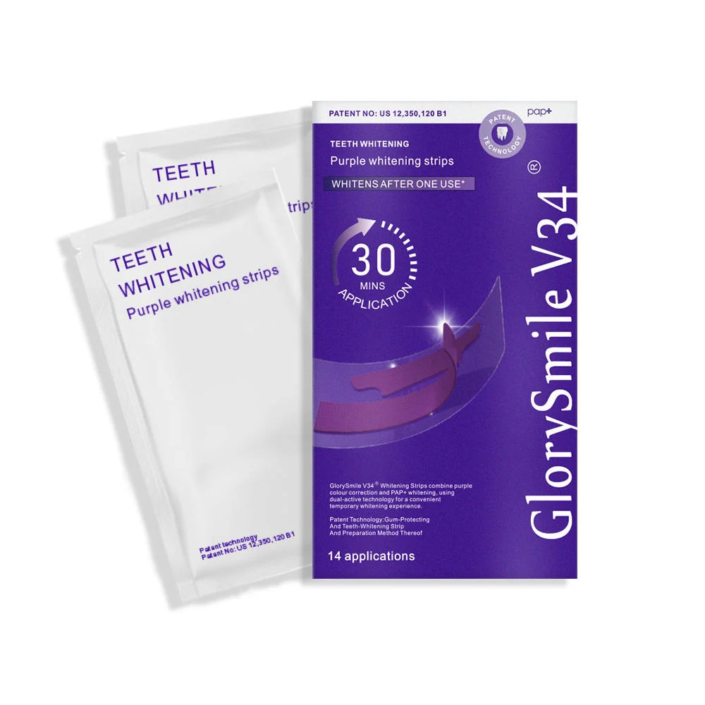 GlorySmile V34 - Tiras Blanqueadoras Moradas